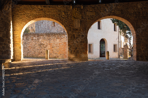 Portico of Arqua Petrarca, ITALY Feb 12, 2021 an old town in the northeastern Italy, Veneto region. One of the beautiful oldest town in italy. It was also the place where the poet Petrarch photo