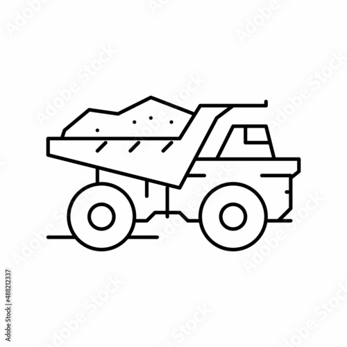 dump truck stone transportation line icon vector illustration