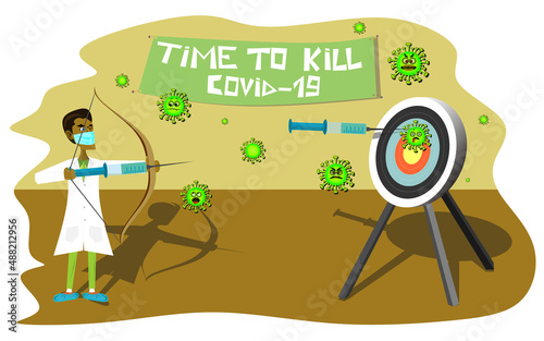 Vaccination concept design. Time to kill covid-19 banner. COVID-19 and flu vaccinations to protect you and your family