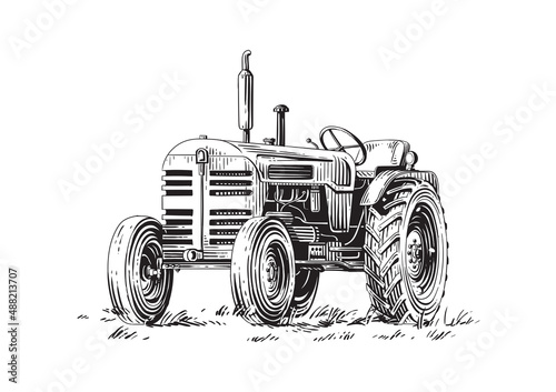 tractor hand drawing sketch engraving illustration style