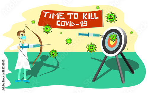 Vaccination concept design. Time to kill covid-19 banner. COVID-19 and flu vaccinations to protect you and your family