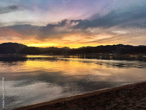 Mesmerizing view of a beautiful seascape at scenic sunset in Dahab, Egypt