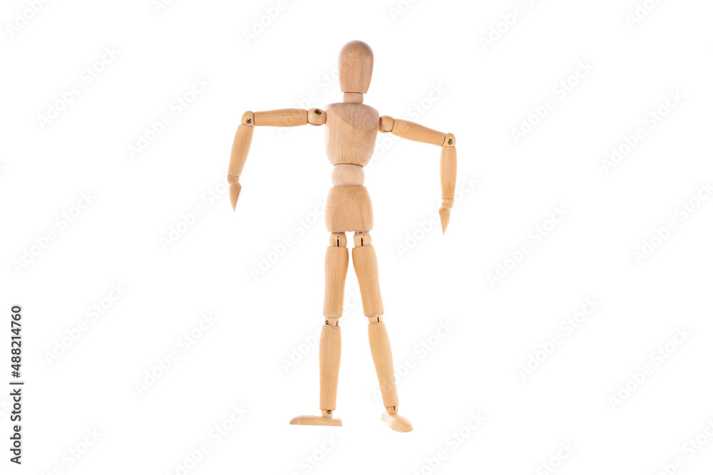 wooden man spread his arms isolated on white background wooden man spread his arms isolated on white background