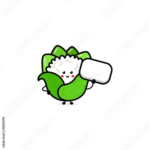 Cute funny cauliflower character. Vector hand drawn cartoon character illustration icon. Isolated on white background. Cauliflower character concept