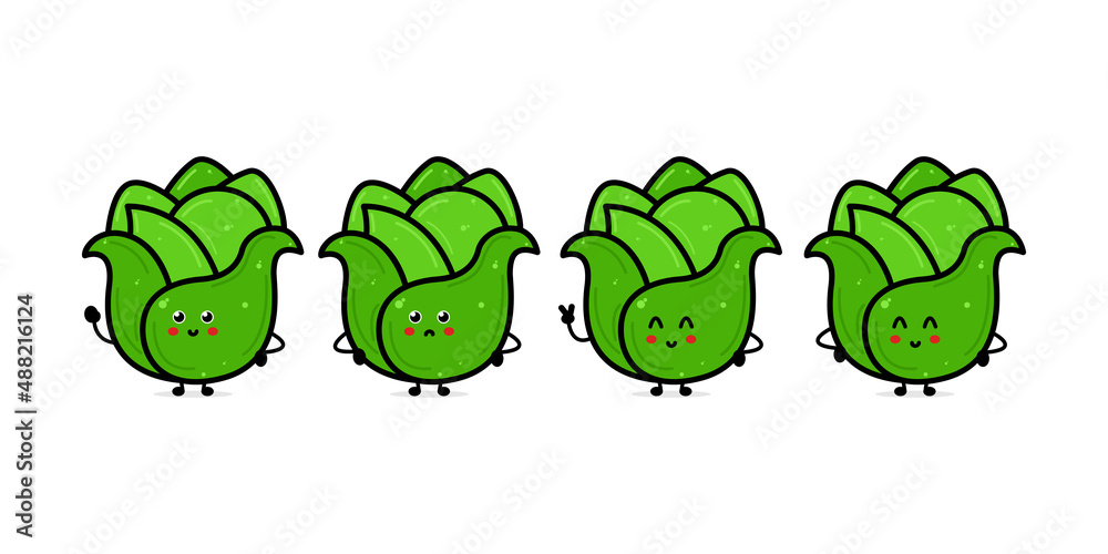 Naklejka premium Vector flat illustration of cheerful cartoon cabbage isolated on white background