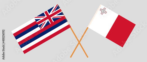 Crossed flags of Malta and The State Of Hawaii. Official colors. Correct proportion