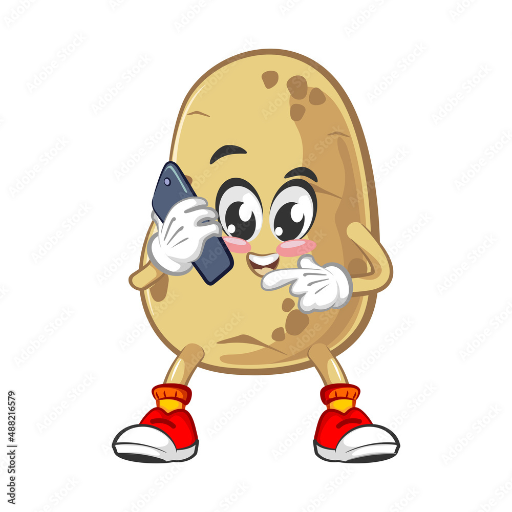 vector illustration of cute potato mascot on the phone with his cellphone