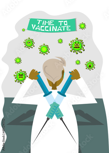 Vaccination concept design. Time to vaccinate banner. COVID-19 and flu vaccinations to protect you and your family