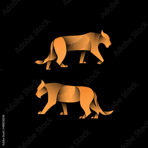 pack of geometric lion logo icon illustration. Wild animal silhouette design with gradient color.