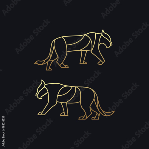 Lion logo design, outline style illustration concept.