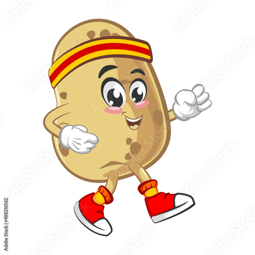 vector illustration of cute potato mascot jogging