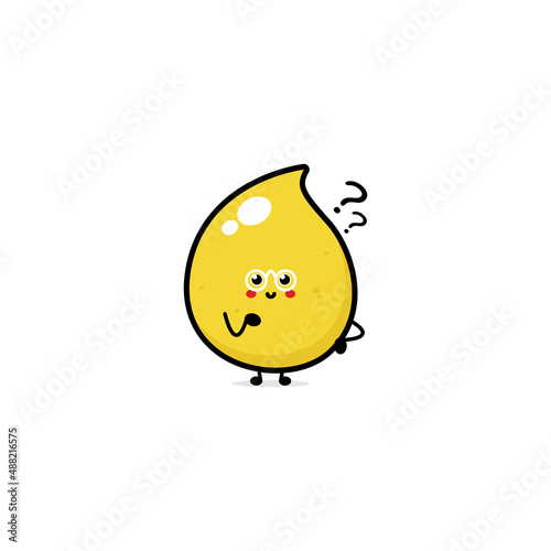 Cute happy smiling urine drop with question mark and character. Vector modern trendy flat style cartoon illustration icon design. Isolated on white background