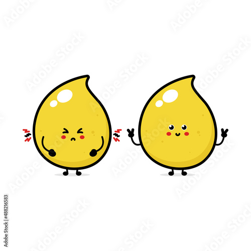 Cute happy smiling urine drop with question mark and character. Vector modern trendy flat style cartoon illustration icon design. Isolated on white background