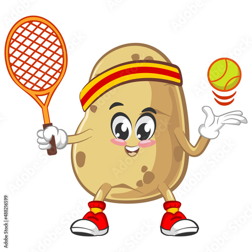 vector illustration of cute potato mascot playing tennis