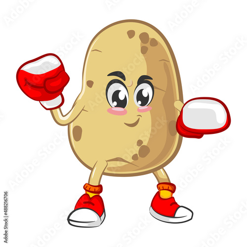 vector illustration of cute potato mascot being a boxer