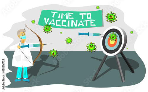 Vaccination concept design. Time to vaccinate banner. COVID-19 and flu vaccinations to protect you and your family