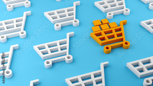 Shopping carts background concept, 3d illustration
