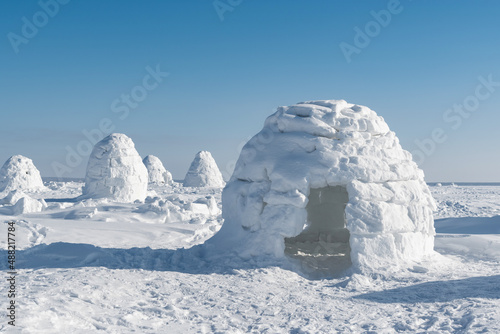 Real snow igloo house in the winter.