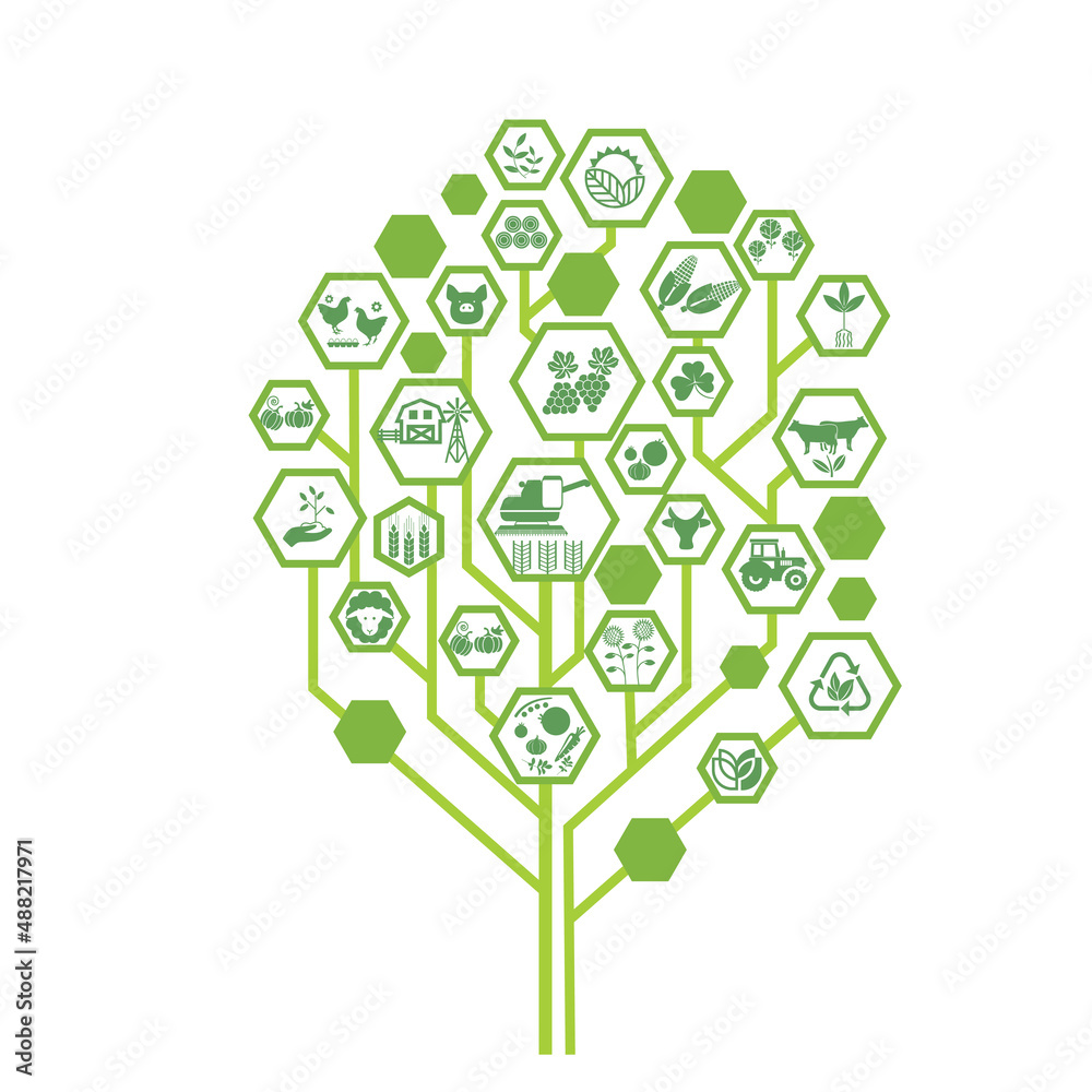 The concept of agricultural activity. Farm icons, agricultural business ...