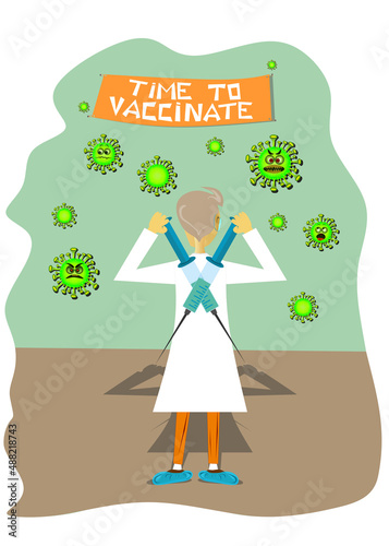 Vaccination concept design. Time to vaccinate banner. COVID-19 and flu vaccinations to protect you and your family