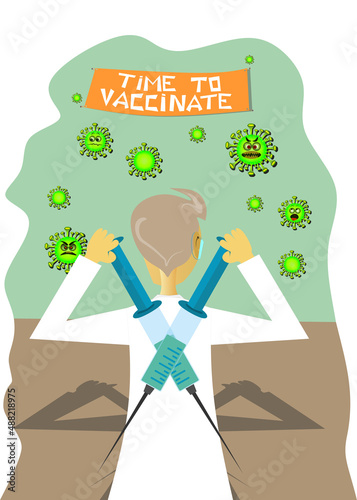 Vaccination concept design. Time to vaccinate banner. COVID-19 and flu vaccinations to protect you and your family