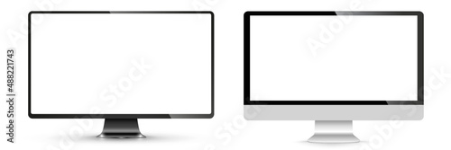 Realistic modern thin frame display computer monitor vector illustration. PNG