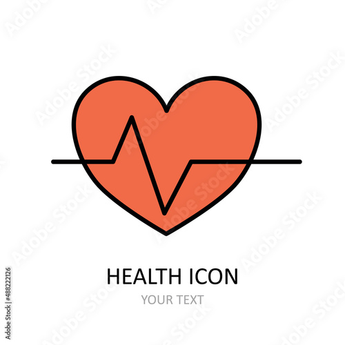 Human heart and heartbeat. Linear icon. Vector drawing.