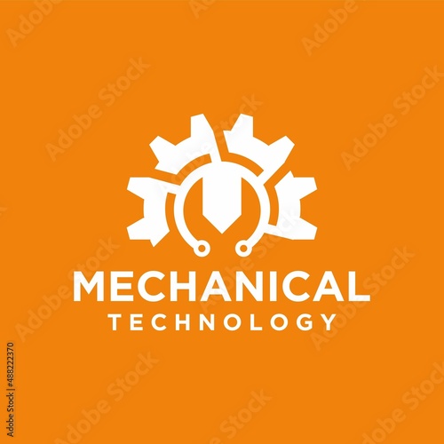 Professional practical service logo machine mechanic with machine technician logo and machine gear