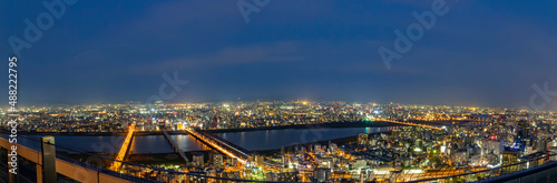 Twilight aerial cityscape from the  Umeda Sky Building