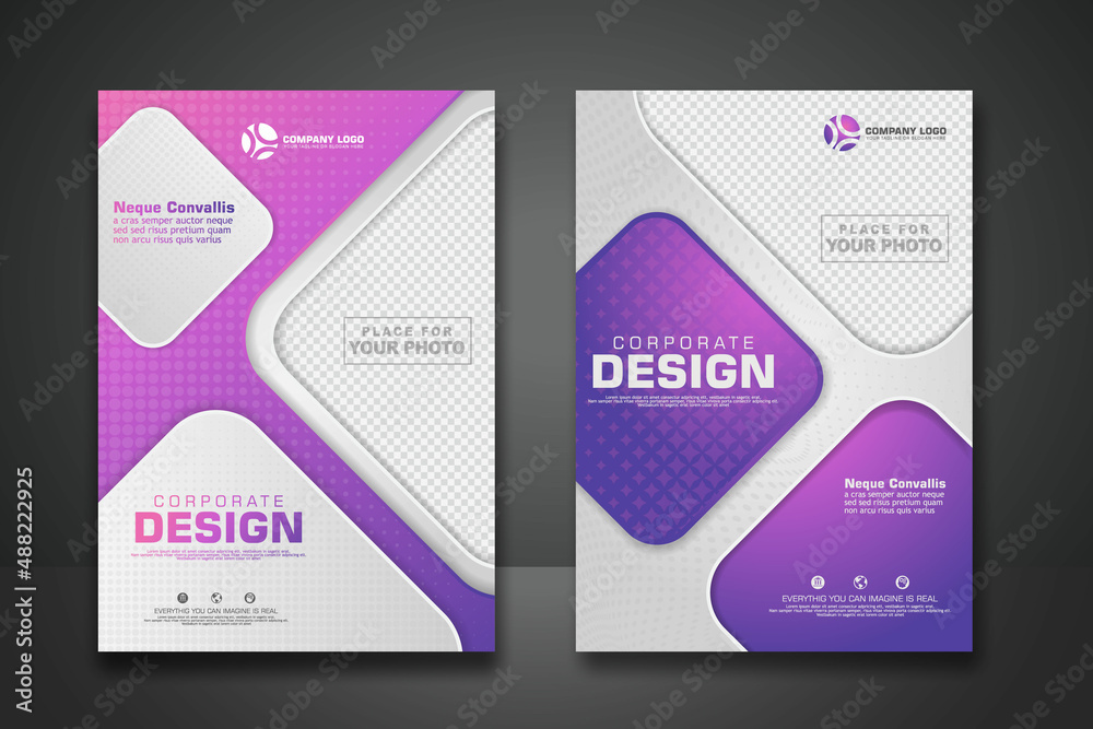 Corporate Book Cover Design Template in A4 with halftone and shadow effect. can be adapt to Annual Report, Brochure, Poster, Flyer, Magazine, Portfolio, Business Presentation, Banner, Website.