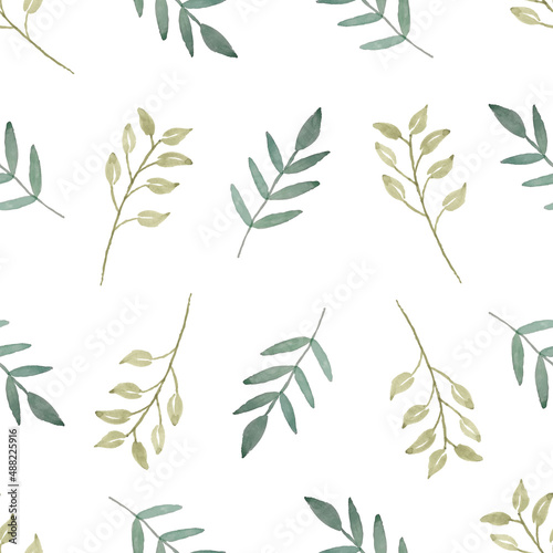 Watercolor leaf seamless pattern