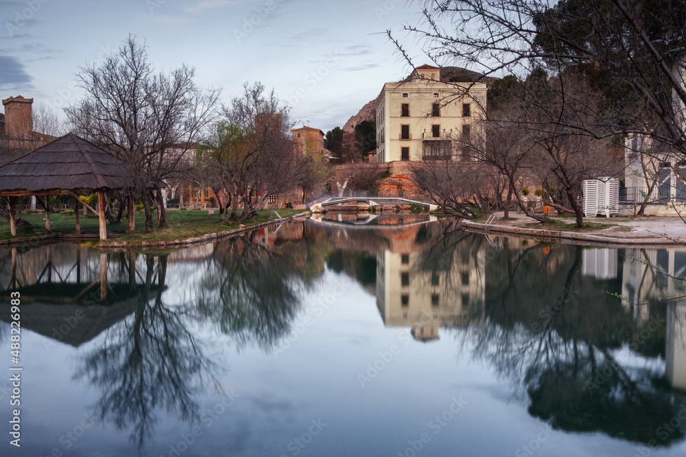 Thermal lake in Alhama de Aragon, famous for its spas, Spain