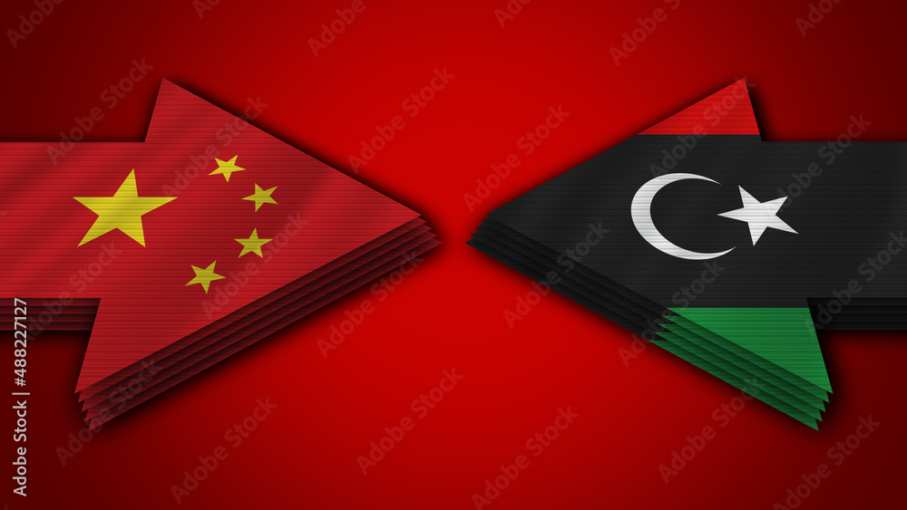 Libya vs China Arrow Flags – 3D Illustration Libya vs China Arrow Flags – 3D Illustration