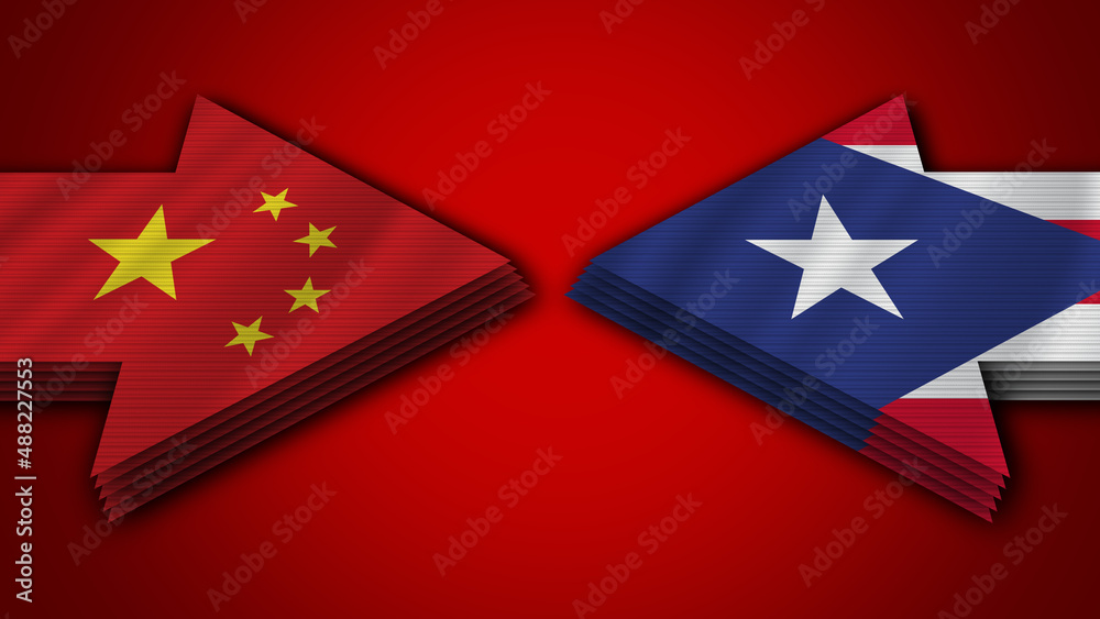 Puerto Rico vs China Arrow Flags – 3D Illustration Puerto Rico vs China Arrow Flags – 3D Illustration