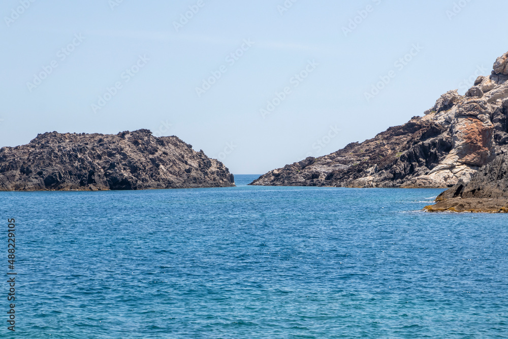 rocky coast in cap de creus a sunny summer day rocky coast in cap de creus a sunny summer day
