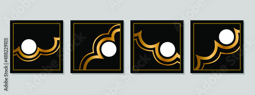 White full moon and golden clouds frame. White moon and golden frames. Luxury gold wallpaper frames.