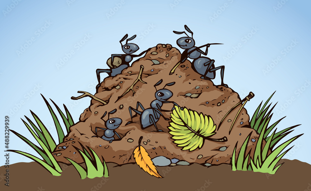 Ants in the anthill. Vector drawing Stock Vector | Adobe Stock