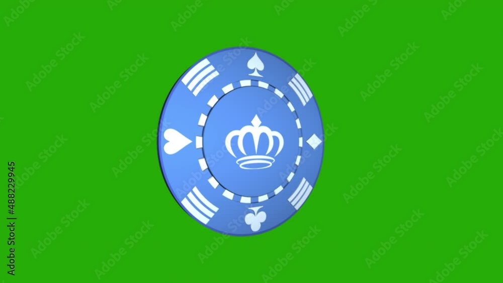 Royal casino chip with crown and symbols rotates on its axis on green background. 3D animation of a 360 degrees spinning Poker Chip. Betting game concept. Poker or roulette gaming. 4K. Alpha Channel. Royal casino chip with crown and symbols rotates on its axis on green background. 3D animation of a 360 degrees spinning Poker Chip. Betting game concept. Poker or roulette gaming. 4K. Alpha Channel.
