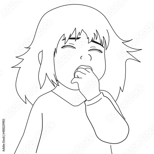 The little girl is crying loudly. Not in the mood. Vector black and white illustration.