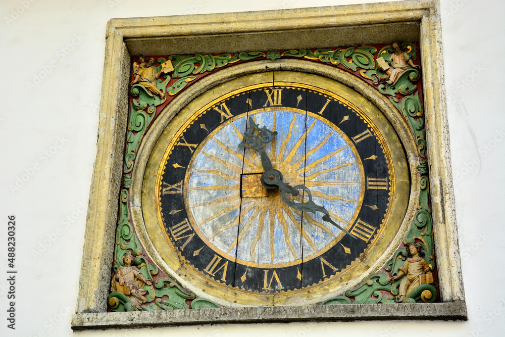 Oldest public wooden clock in Old Town of Tallinn, placed on facade of Holy Spirit Church, Estonia Oldest public wooden clock in Old Town of Tallinn, placed on facade of Holy Spirit Church, Estonia