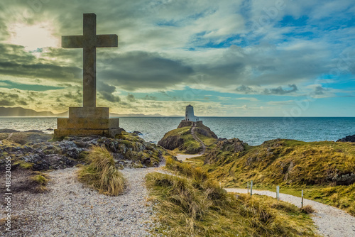Lighthouse on Llanddwyn Island near Newborough on the Anglesey coast in Wales, UK photo