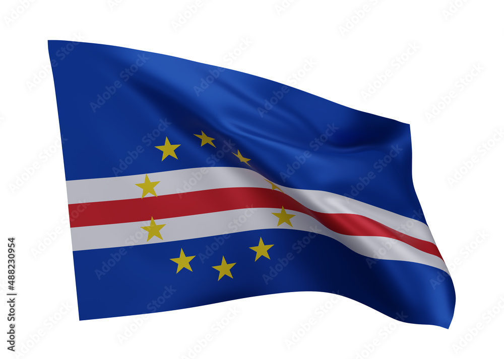 3d flag of Cape Verde isolated against white background. 3d rendering.