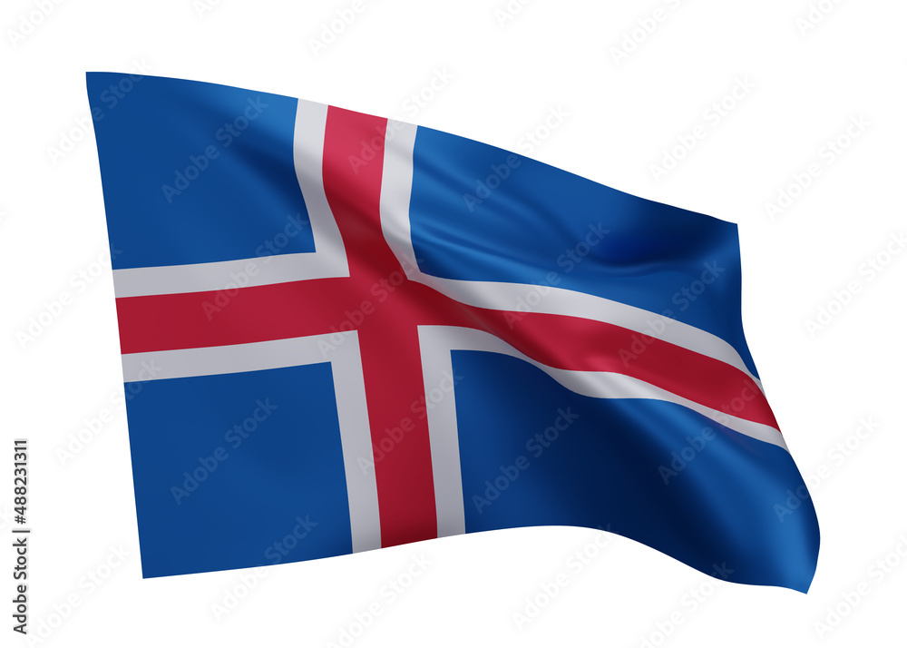 Fototapeta premium 3d flag of Iceland isolated against white background. 3d rendering.