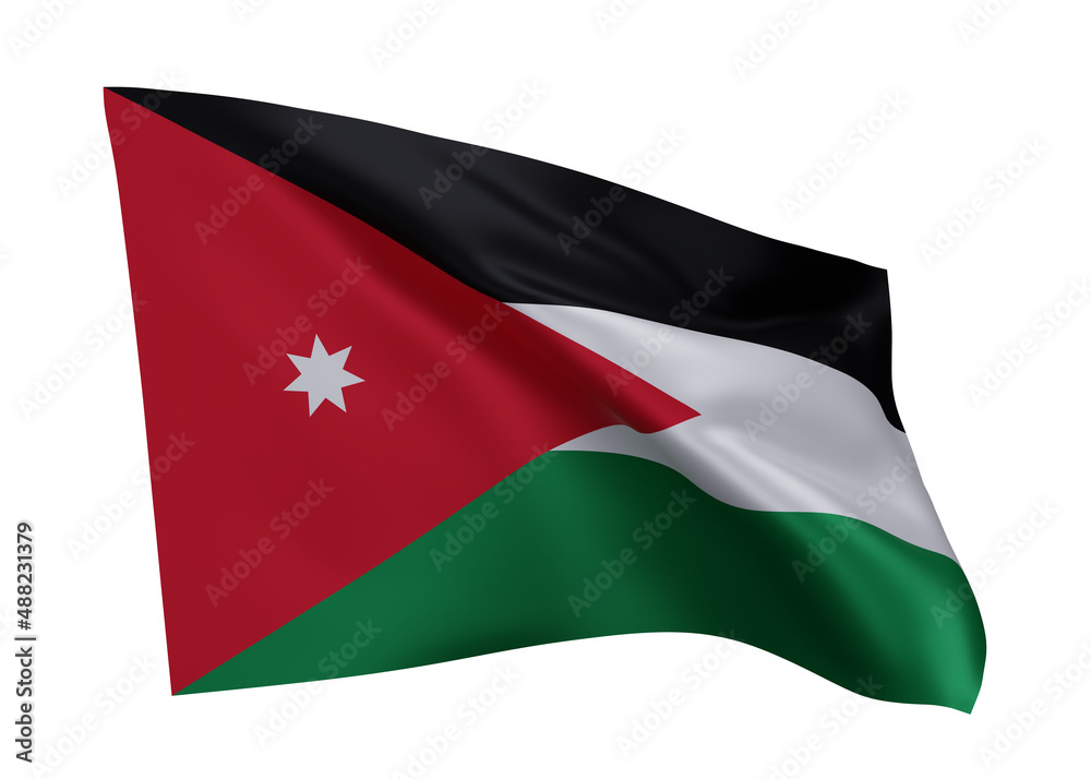 3d flag of Jordan isolated against white background. 3d rendering. 3d flag of Jordan isolated against white background. 3d rendering.