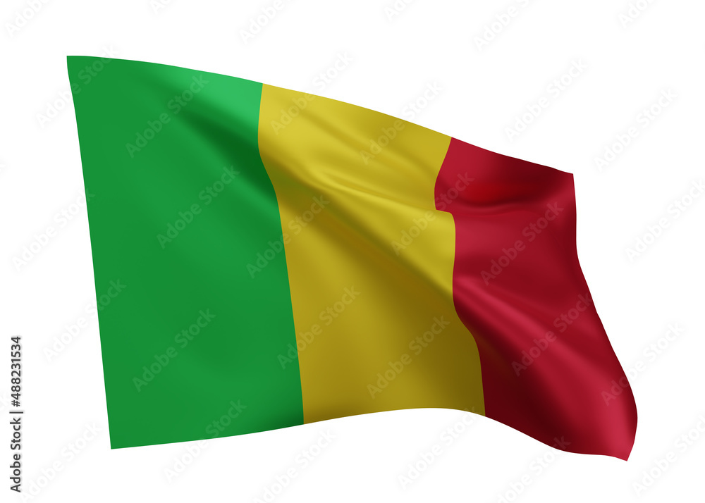 3d flag of Mali isolated against white background. 3d rendering. 3d flag of Mali isolated against white background. 3d rendering.