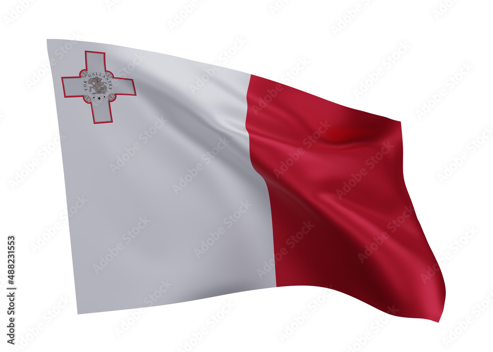 Naklejka premium 3d flag of Malta isolated against white background. 3d rendering.