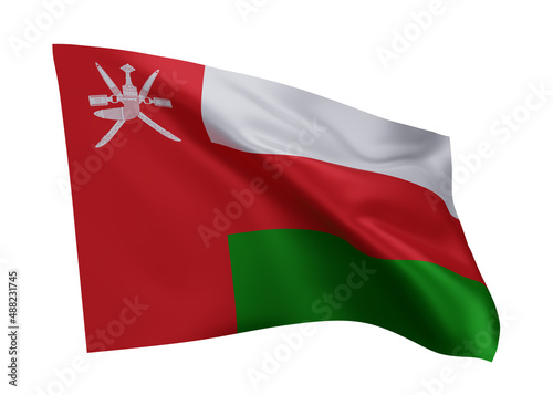 3d flag of Oman isolated against white background. 3d rendering.