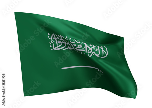 3d flag of Saudi Arabia isolated against white background. 3d rendering.