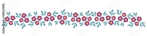Purple pink yellow turquoise flower wreath, floral border vector