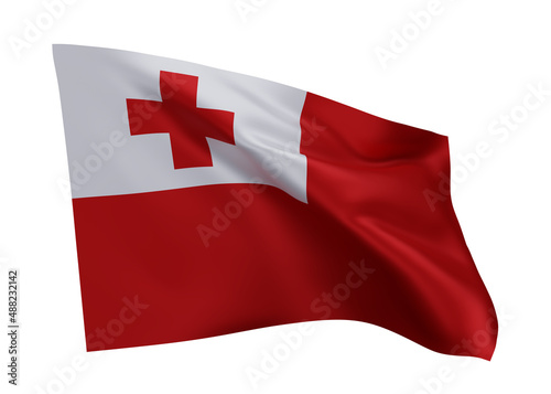 3d flag of Tonga isolated against white background. 3d rendering.